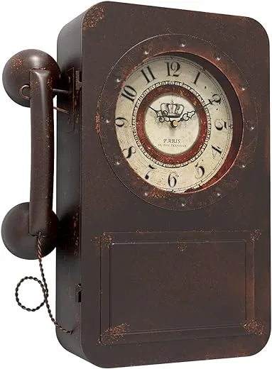 Retro Old Telephone Wall Clock with Hidden Safe, Battery Operated Quartz Metal Wall Clocks, Large Rectangular Vintage Decor Clocks, for Farmhouse, Living Room(16" H x 12" W x 4" D)