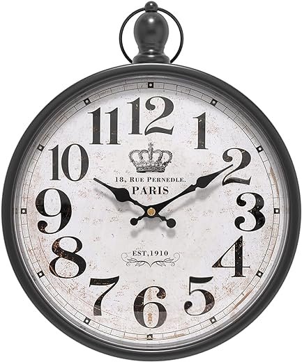 Retro Round Wall Clock. Black Vintage Antique Style Decor Wall Clocks for Kitchen,Farmhouse,Bedroom,Bathroom,Office, (11.8 H x 9.3 W)