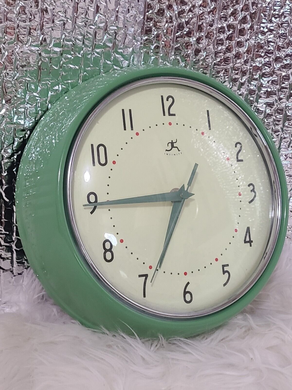 Retro Style Wall Clock Sage Green Turquoise By Infinity 9.5 X 3 Inches