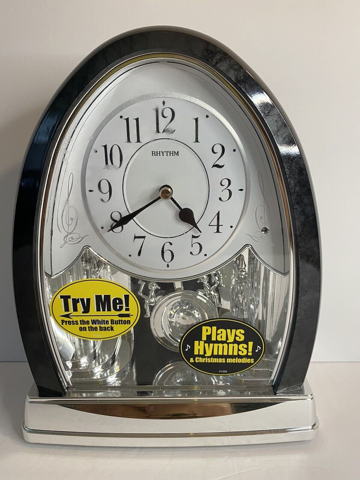 Rhythm 10” Mantle Desk Clock Joyful Crystal Bells with Hourly Music