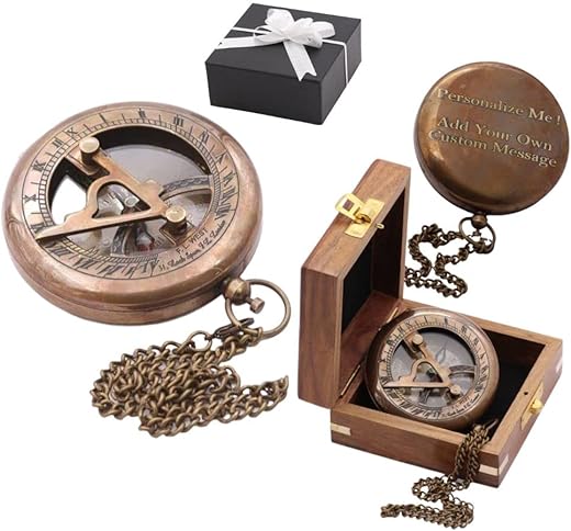 RII Custom Engravable Compass - Personalised Engravable Antique Gift Compasses for Graduation, Baptism, Confirmation - Brass Pocket Compass Gifts for Men, Him, Son, Husband, Grandson, Boys