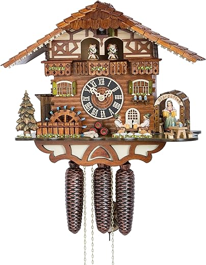 River City Clocks Eight Day Musical Cuckoo Clock with Moving Barmaid, Beer Drinkers, and Waterwheel