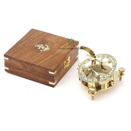 Roorkee Instruments Antique Nautical Vintage Directional Magnetic Sundial Clock Pocket Marine Compass Essential Baptism Gifts with Wooden Case for Loved Ones, Son, Love, Partner, Spouse, Fiancé 3…