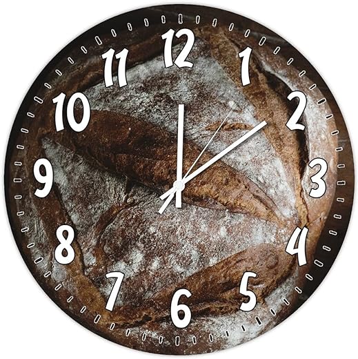 Round PVC Wall Clock 12x12 Inch,Home Decor Wall Clock,Bread Wall Clock Food Snacks Retro Silent Non-Ticking Battery Operated PVC Clock Wall Art Birthday Gifts