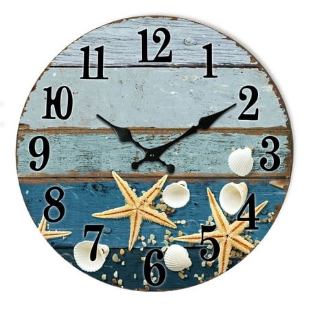 Rustic Ocean Blue Silent Wall Clocks with Non-Ticking Movement in 12 for Living Room Bedroom Kitchen