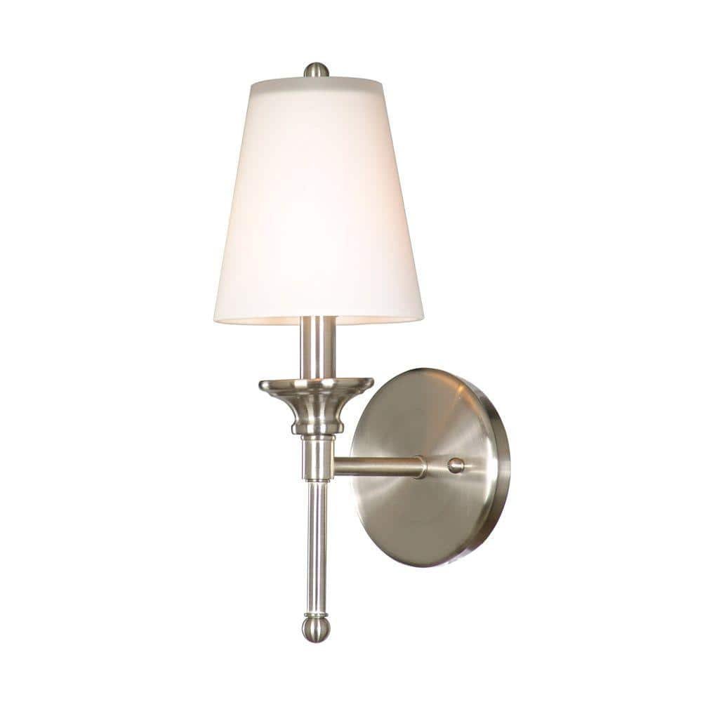 Sadie 1-Light Satin Nickel Wall Sconce with Opal White Glass Shade