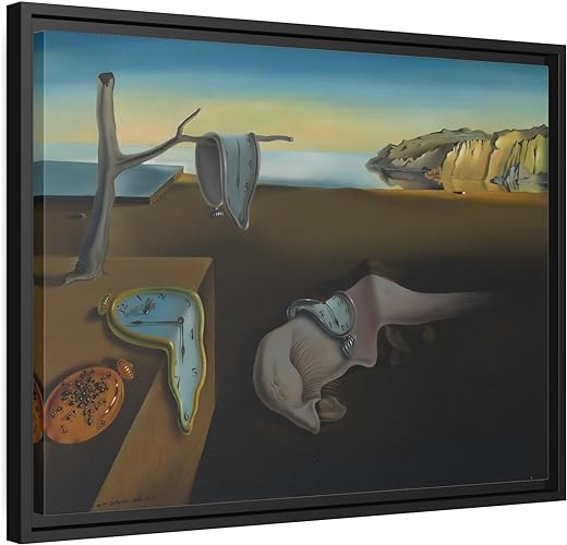 Salvador Dali Persistence of Memory - Framed Melting Clock Canvas Wall Art Print 24″ x 18″ (Horizontal) / Black / 1.25