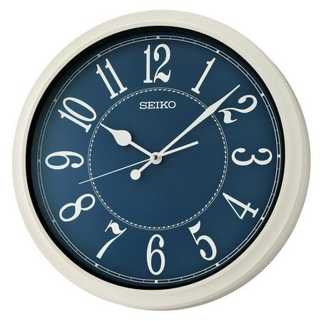 Seiko 16 Cottage Traditional Wall Clock Blue, Round Arabic Analog Quartz Beach Coastal Rustic QXA801HLH