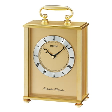 Seiko 9 Tama Golden Desk & Table Carriage Clock, Traditional Chime Quartz, Analog QHJ201GLH