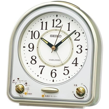 Seiko Clock Alarm Clock, Place Clock, Analog, 31 melodies, alarm, light gold pearl, some white pearl, 139 x 126 x 70 mm QM750G