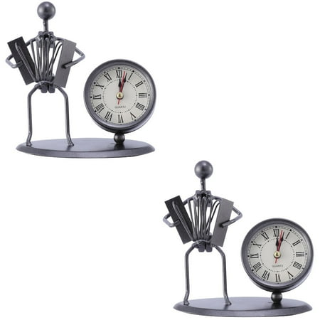 Set of 2 Clocks Musical Vintage Table Desk Old Fashioned Office