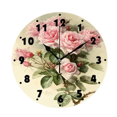 Shabby Victorian Roses Floral Elegant Wall Clock for Living Room Vintage French ecorative Round Big Wall Watch Home Decor