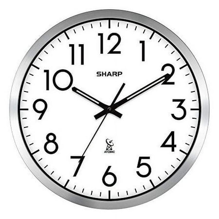 Sharp QA Atomic Analog 12 Wall Clock Sets Automatically Battery Operated Classic Design Style Silver Brushed Finish