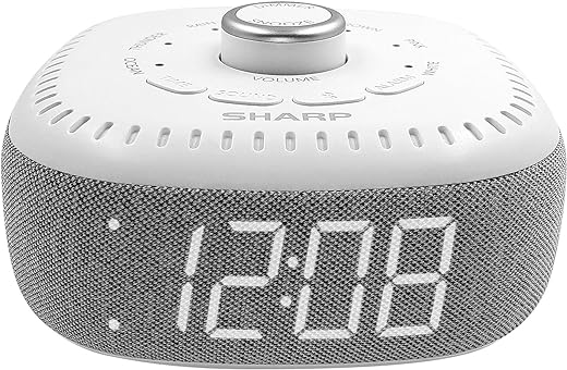 Sharp Sound Machine Alarm Clock with Bluetooth Speaker, 6 High Fidelity Sleep Soundtracks – Soothing Noise Machine for Baby, Adults, Home and Office – White LED