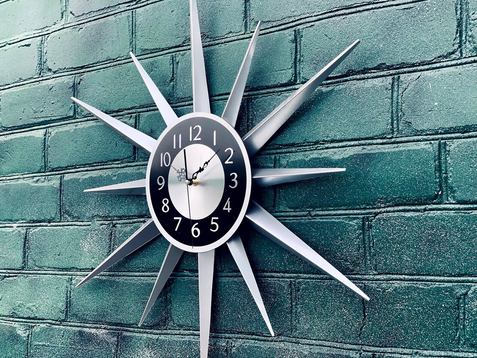 Silver Atomic Clock Starburst Unique Wall Clock George Nelson Style Sunburst
