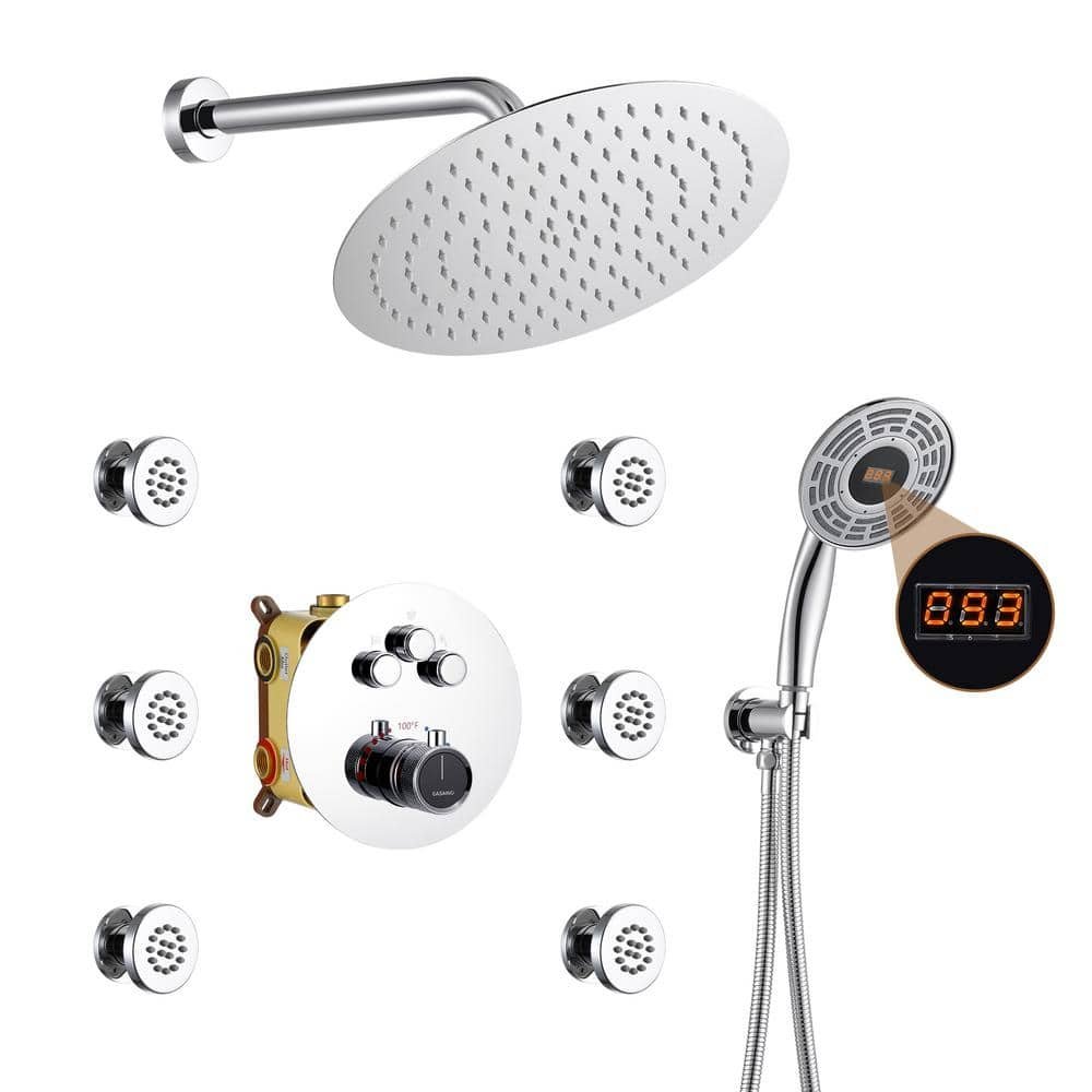 Single Handle 1-Spray 3-function Luxury Thermostatic Dual Shower Faucet 1.8 GPM with...