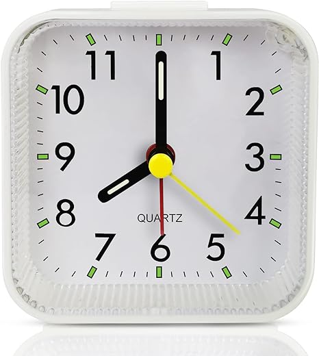 Small Battery Operated Analog Alarm Clock, Travel Clock,Quieter Bedside Clocks for Bedrooms Bathroom Shelf Desk,White