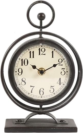 Small Vintage Metal Desk Clock, Decorative Table Clock for Living Room Decor, Silent Mantel Clock Farmhouse Shelf Decor Battery Operated, 9.5 Black