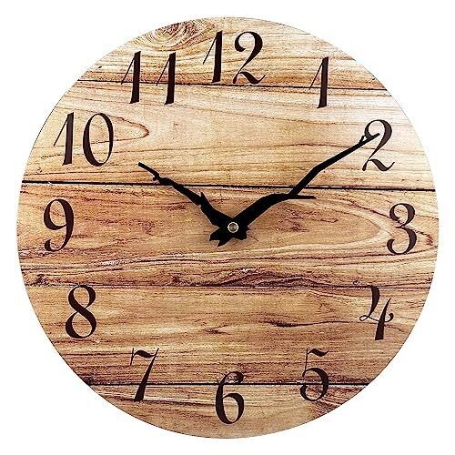 Small Wall Clock Frameless Wooden Wall Clocks with Silent Quartz 10'' Brown