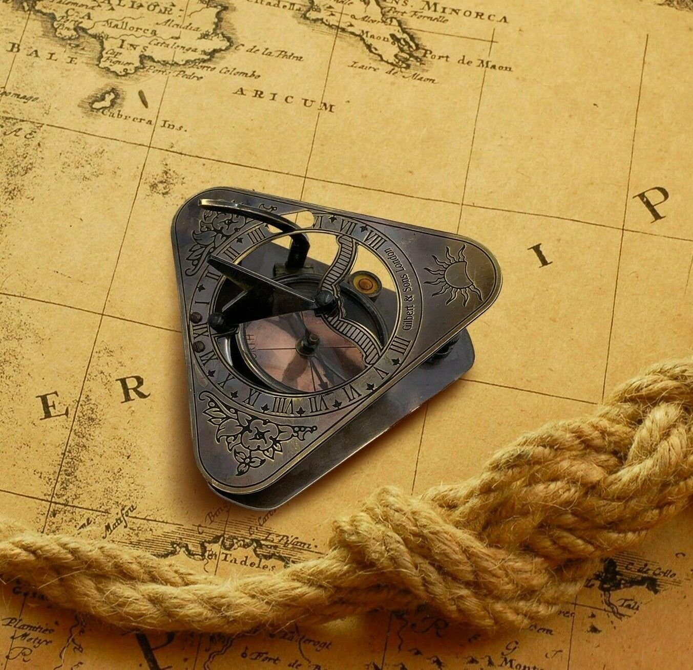 Solid Brass Captain's Nautical Sundial Compass