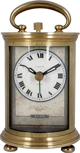 Solid Brass Parisian Carrige Antique Collectible Analog Table Desk Alarm Clock for Gift, Home Decor, Battery Operated (Small)