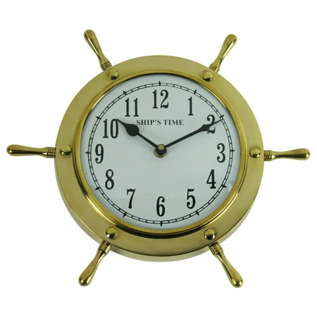 Solid Brass Ships Wheel Helm Shipwheel Wall Clock Nautical Beach/Boat/Ship Decor