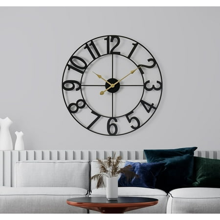 Sorbus Large Metal Numerical Wall Clock for Living Room Decor (Black, 24 Diameter)