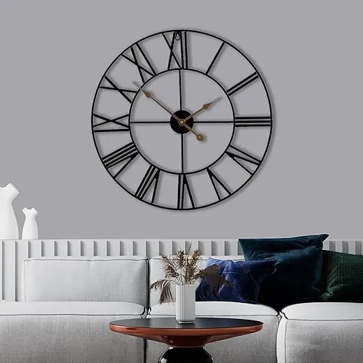 Sorbus Large Wall Clock for Living Room Decor, (60CM) 24 Inch Wall Clock Decorative, Metal Analog Roman Numeral Wall Clock Modern Wall Clocks - Large Clock Home Decor (Black)