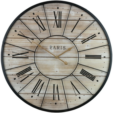 Sorbus Oversized Clock: Roman Numerals, French Paris Farmhouse Décor, 24” Round