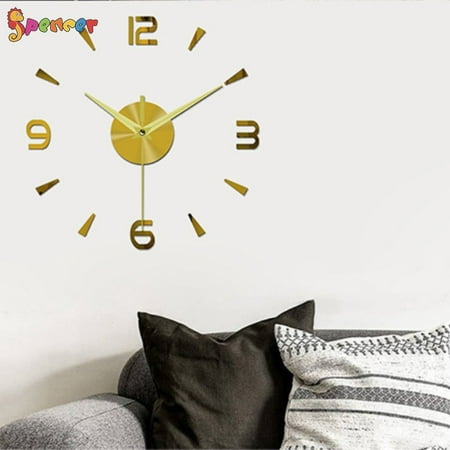 Spencer 3D Frameless Wall Clock Sticker Modern DIY Mute Mirror Wall Clock Decoration For Living Room Bedroom 40*40CM, Gold