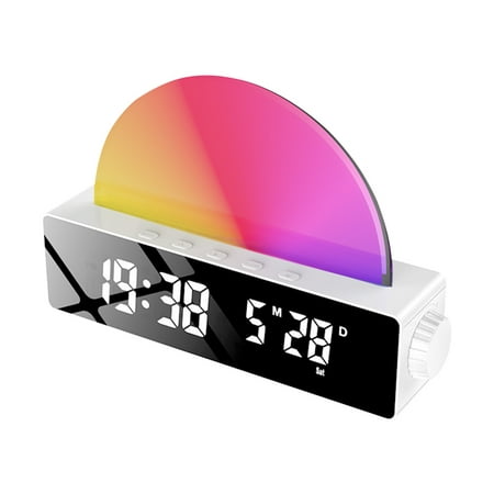 Spring Savings! Outoloxit Sunset Clock Alarm Clock Multifunctional Electronic Clock LED Bedside Wake-up Alarm Clock, White