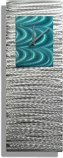 Statements2000 Metal Wall Clock Art Abstract Silver Aqua Blue Accent Decor by Jon Allen, Aqua Radiance Clock