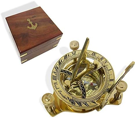 Sundial Compass Solid Brass Sun Dial (with Wooden Box) by NauticalMart