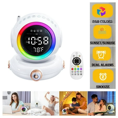 Sunrise Alarm Clock with Bluetooth Music Speaker & White Noise & FM Radio, Kids Night Light with Fall Asleep, Dual Alarms, Snooze, Wake Up Light for Bedroom, Best Gift