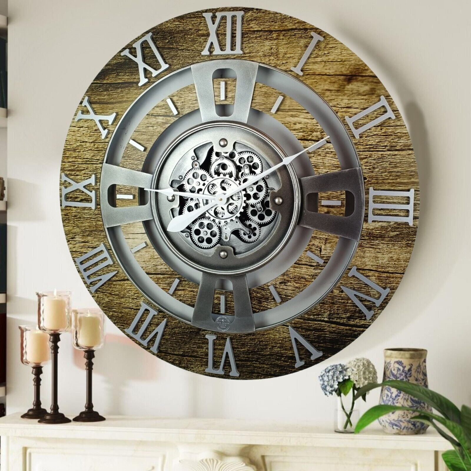 The Gears Clock 36'' Inch Real Moving Gear Wall Clock England Line Gold Antique