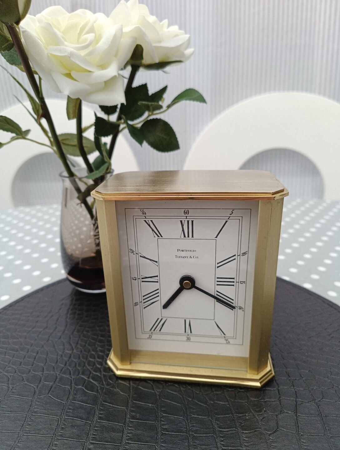 Tiffany & Co. Portfolio Brass Table Desk Carriage Clock - Working A22