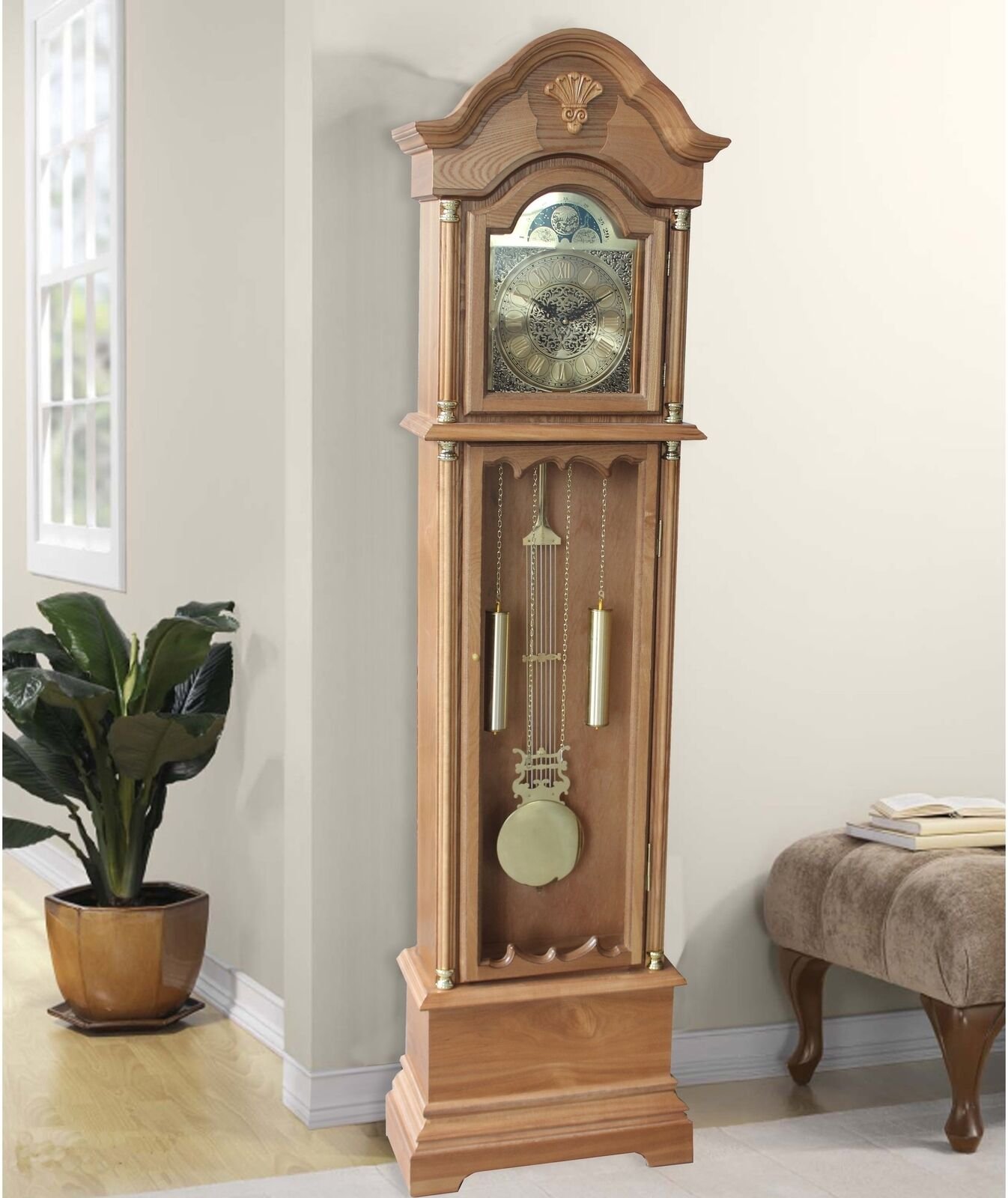 Traditional Grandfather Clock, Roman Numerals, Pendulum, Chimes, Glass Door, 72"