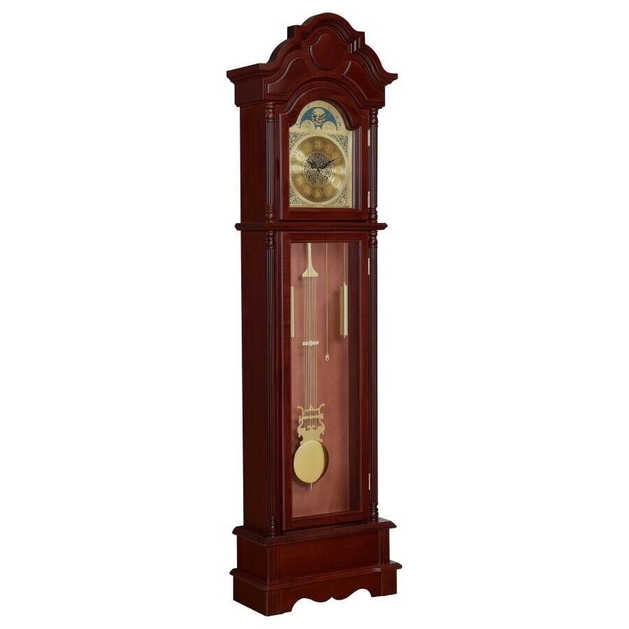 TRADITIONAL STYLE BROWN CHERRY FINISH CHIMING BATTERY POWERED GRANDFATHER CLOCK