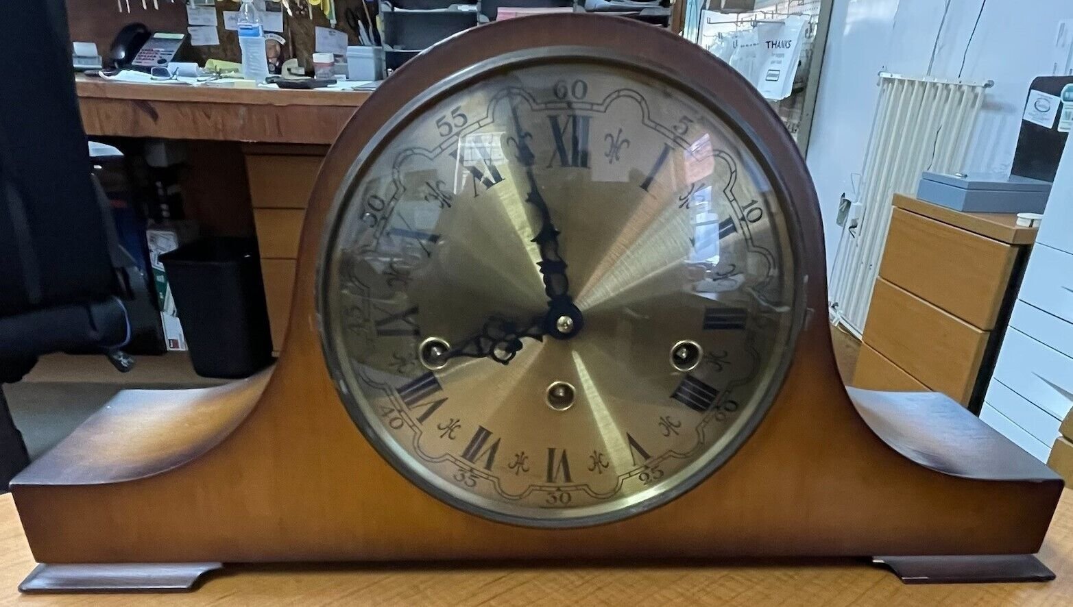 TRADITION HUMPBACK W. HAID TRIPLE CHIME MANTEL CLOCK. W. GERMANY 1050-020