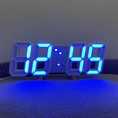 TUTUnaumb 2022 Winter 3D LED Digital Clock Wall Deco Glowing Night Mode Adjastable Electronic Table Wall Clock Decor -Blue