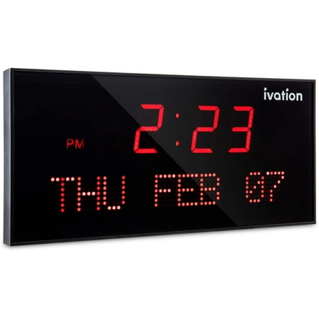 U-SHARE Big Oversized Digital Blue LED Calendar Clock with Day and Date - Shelf or Wall Mount (22 inches - Red LED)