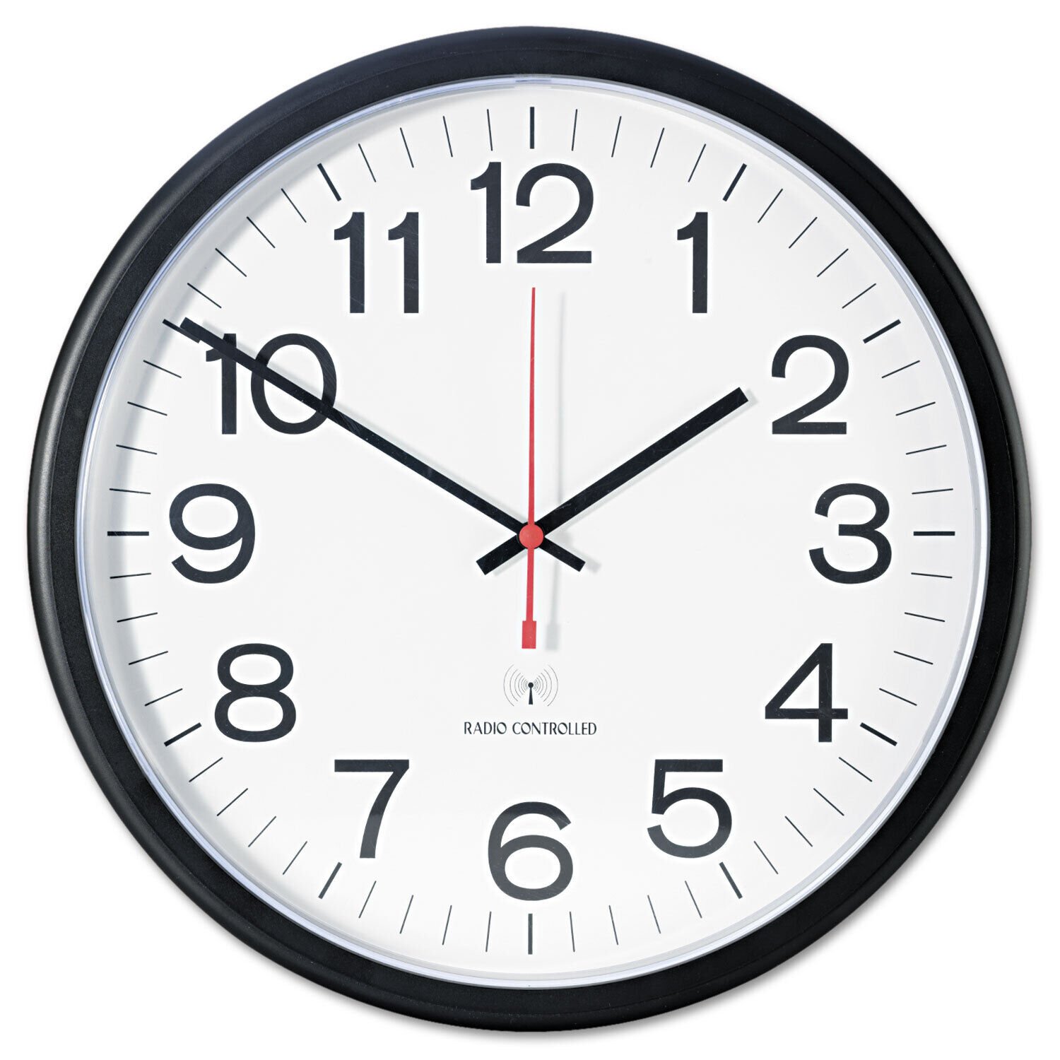 UNIVERSAL Deluxe Indoor/Outdoor Atomic Clock 13 1/2" Black Frame White Face