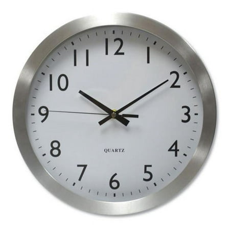 UNV 12 in. Silent Sweep Brushed Aluminum Wall Clock, Silver