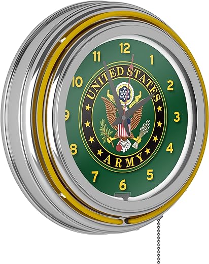 U.S. Army Symbol Chrome Double Ring Neon Clock