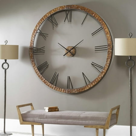 Uttermost 6655 Amarion 5 Foot Diameter Rustic Hammered Copper Large Wall Clock - Copper