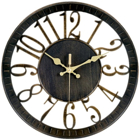 Vaupan Non-Ticking Silent Wall Clocks 12 inch Battery Operated Quartz Vintage Decor Clock, 3D Numeral Round Wall Clock Easy to Read for Rustic Farmhouse Living Room Home Office School (Bronze)