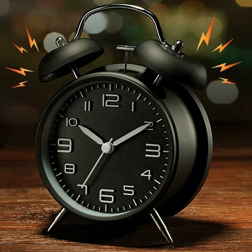Vintage Alarm Clock Twin Bell Extra Loud Battery Analogy Backlight Bedroom Black