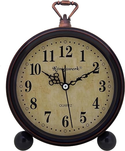 Vintage Analog Alarm Clock, 5.25 inch Small Silent Desk Clock with Night Light, Battery Operated for Table, Bedroom, Bedside, Living Room, Room Decor (Classic)