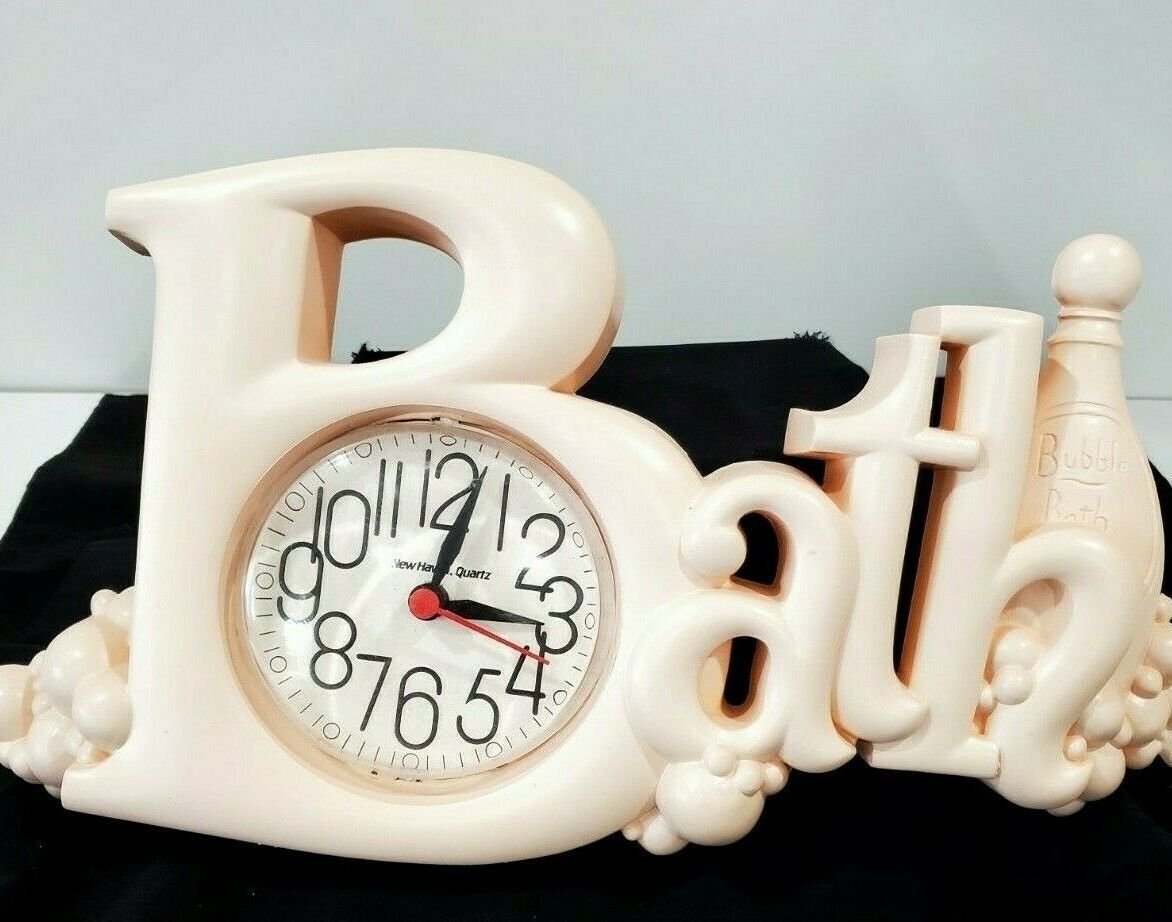 Vintage Awesome Light Pink 70-80s BATH CLOCK Unusual Bathroom Wall Decor WORKS