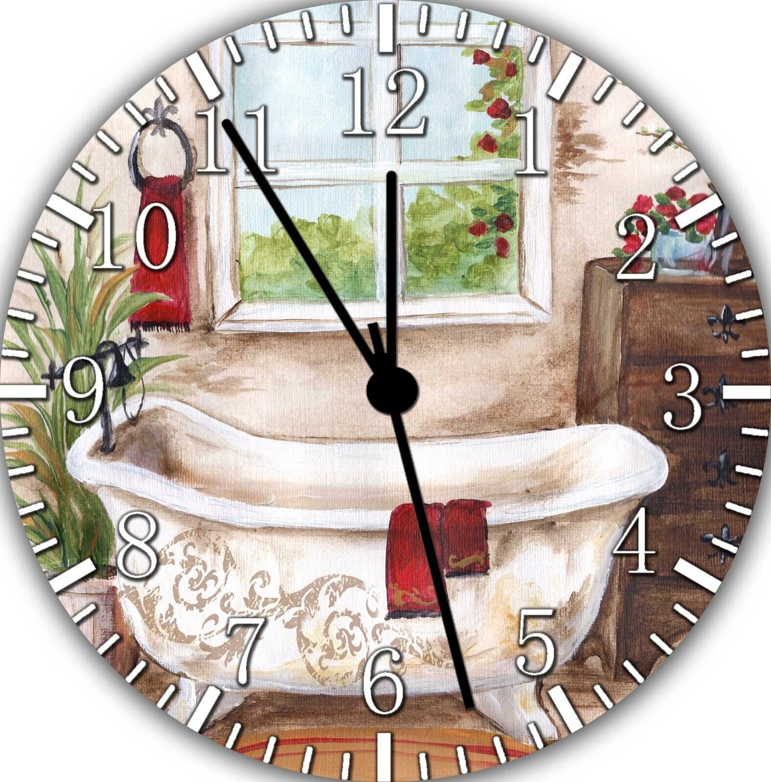 Vintage Bathtub Bathroom Wall Clock Frameless Silent Nice For Gifts or Decor G59